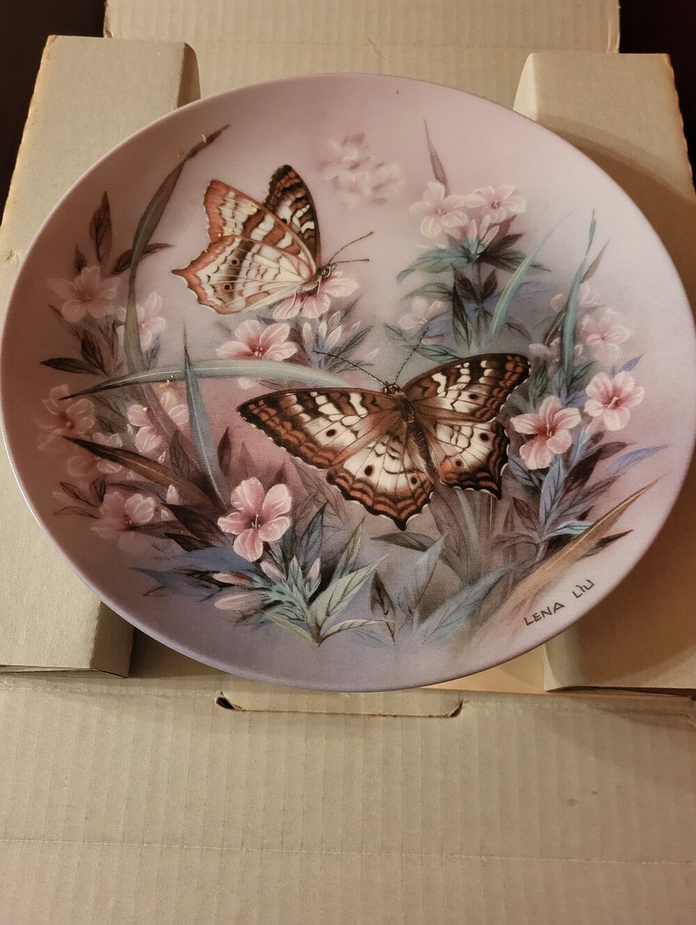 Lena Liu Decorative Butterfly Accent Plate in Soft Pink White Peacocks